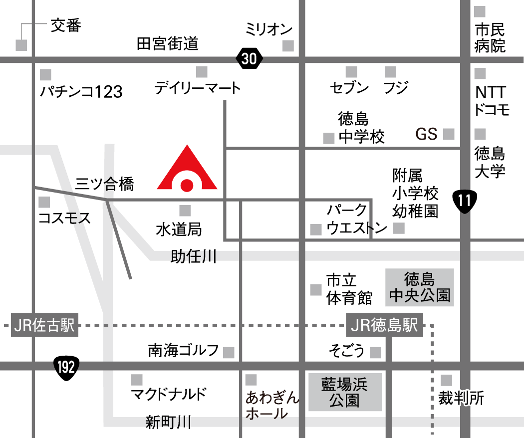 オートモール徳島までの詳細アクセスマップ