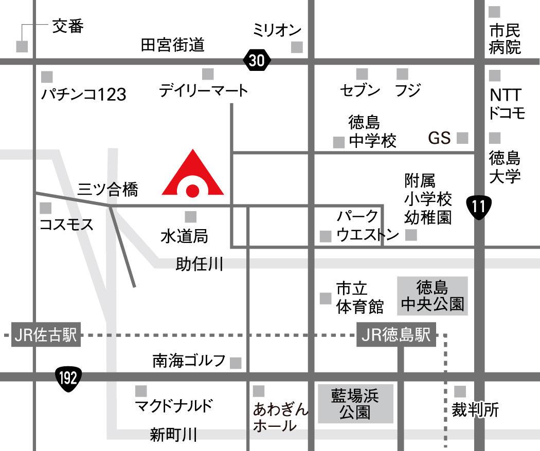 オートモール徳島までの詳細アクセスマップ